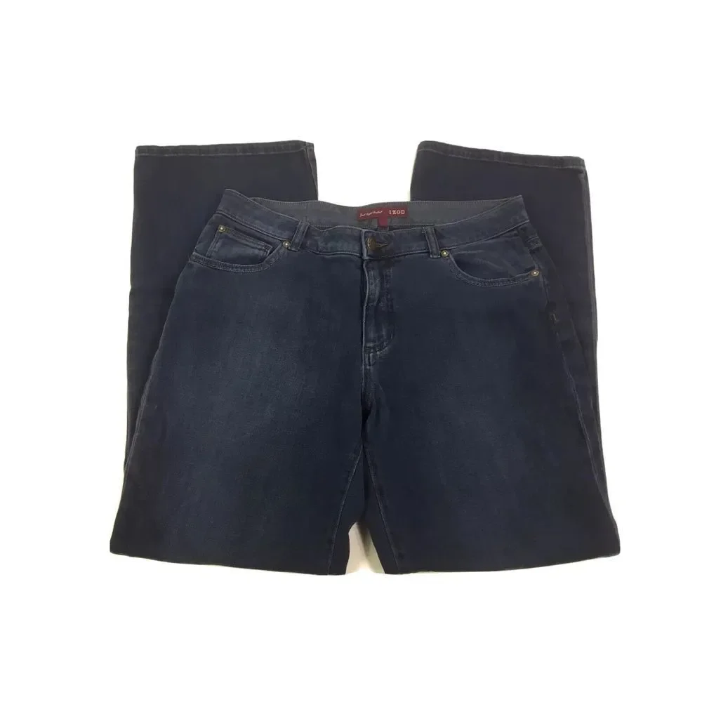 IZOD Just Right Bootcut Jeans women Size 14 stretch Blue‎ med rise embroidered